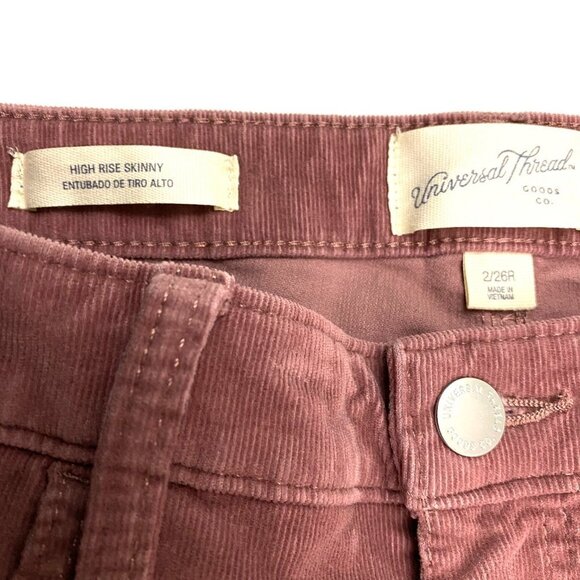 Universal Thread High Rise Skinny Women's size 2 Mauve Pink Corduroy Pants - Picture 3 of 4